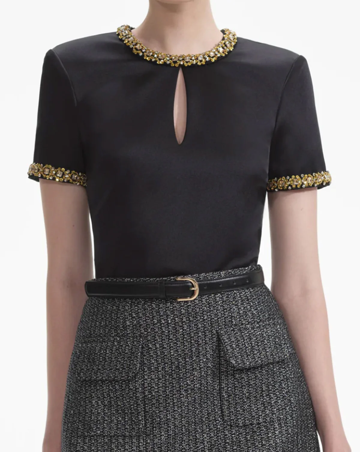 Black Satin Embellished Top - Image 3