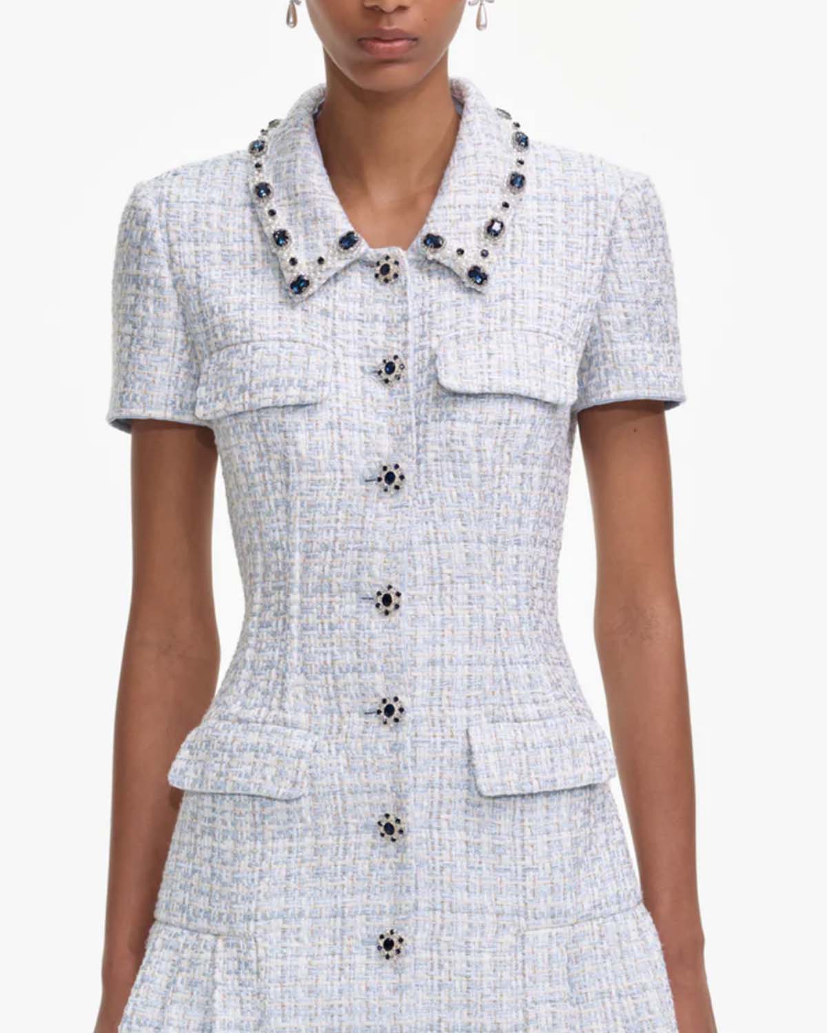 Blue Boucle Mini Dress - Image 3
