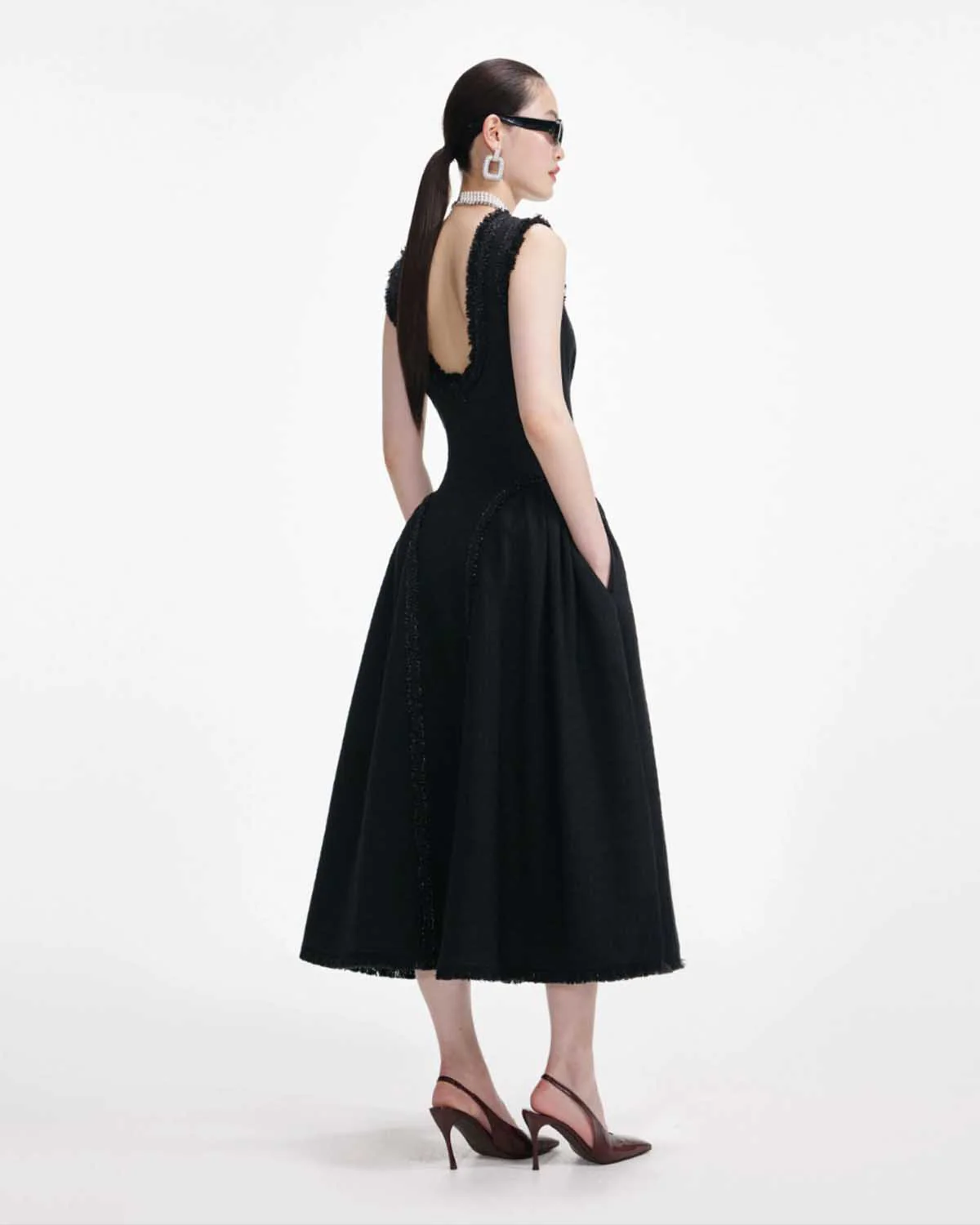Black Boucle Sleeveless Midi Dress - Image 2
