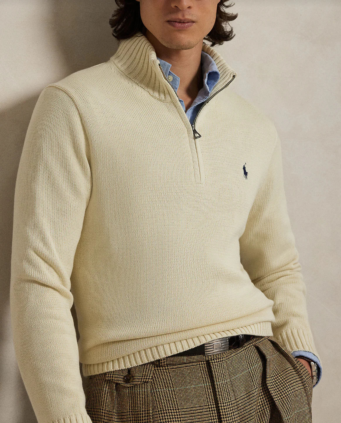 COTTON QUARTER-ZIP MOCKNECK SWEATER - Image 4