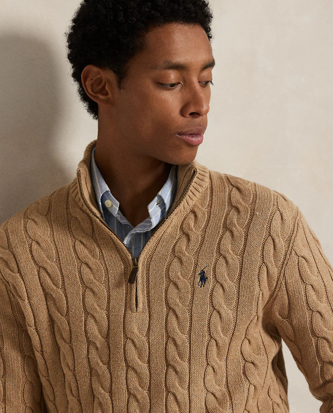 CABLE-KNIT COTTON QUARTER-ZIP SWEATER - Image 4