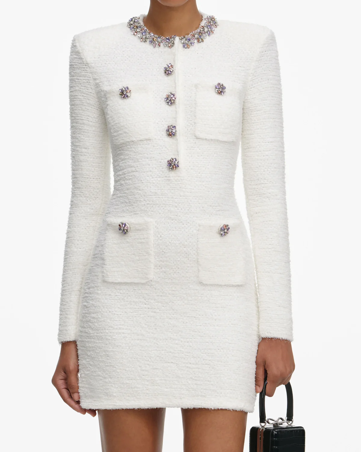 Cream Crystal Trim Knit Mini Dress - Image 2