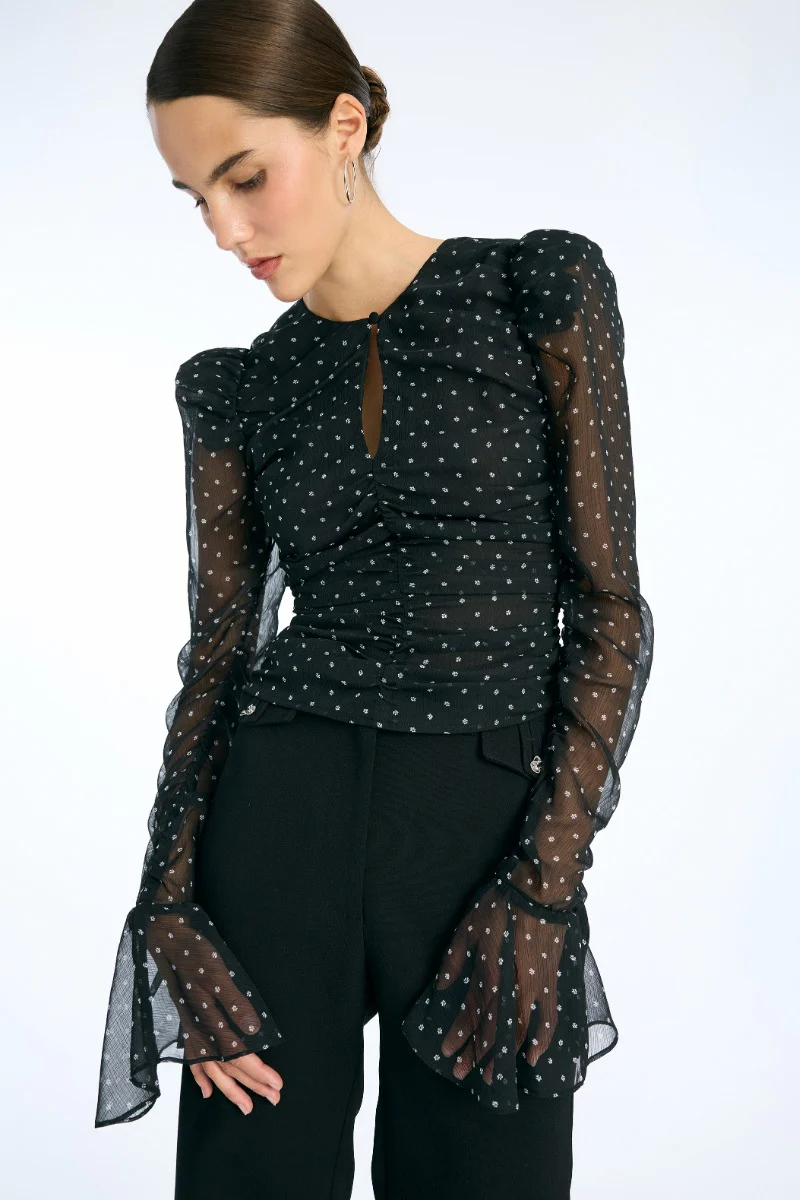 Chiffon Ruched Ls Top - Image 3