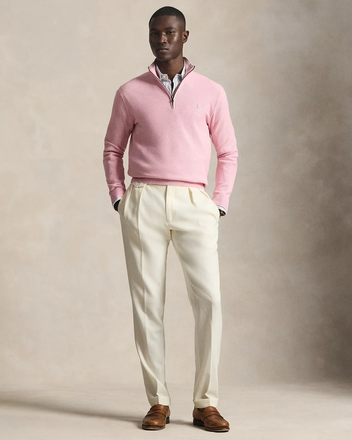 MESH-KNIT COTTON QUARTER-ZIP SWEATER - Image 3