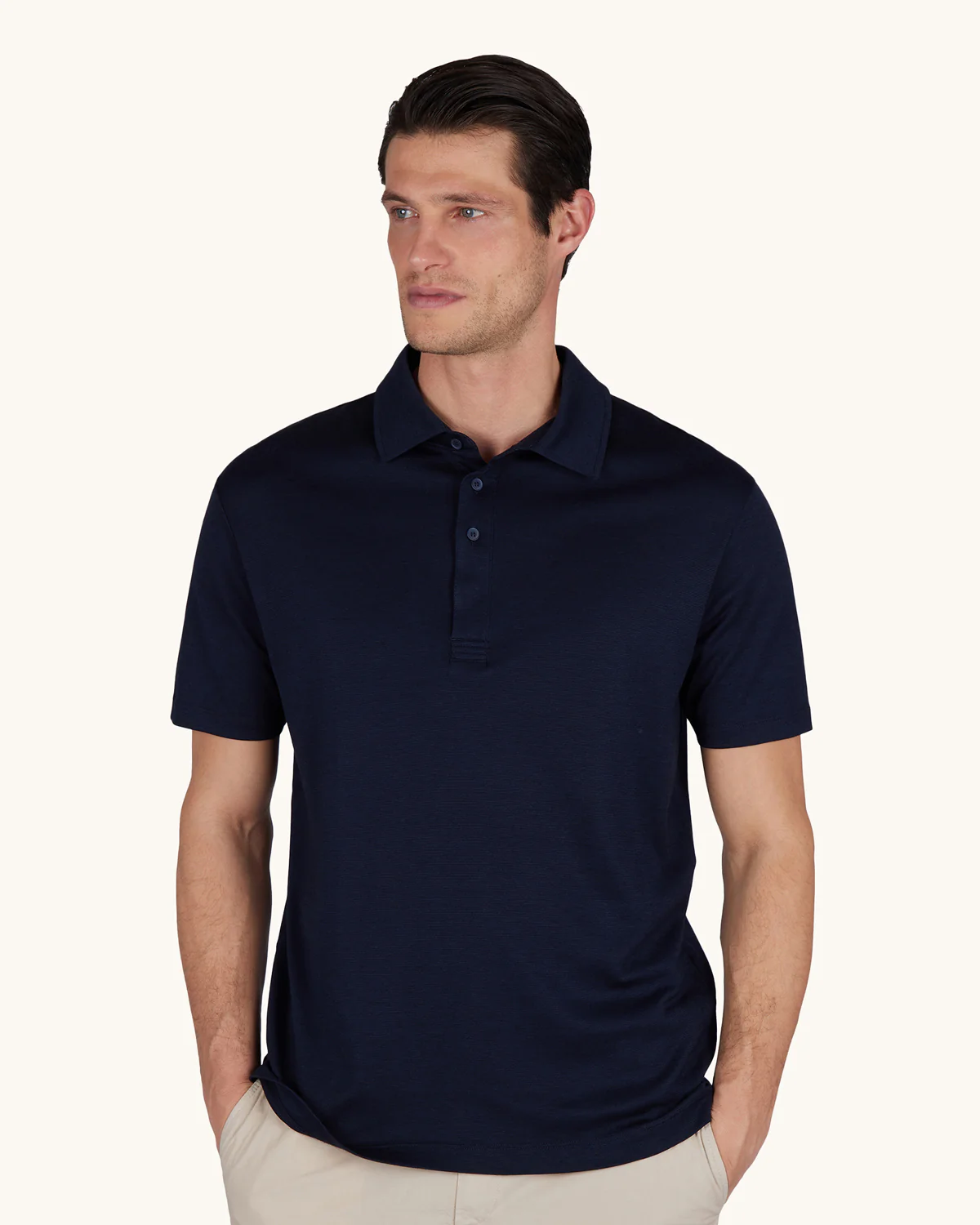 Mens Woven Cotton Lyocell Poloshirt - Image 2