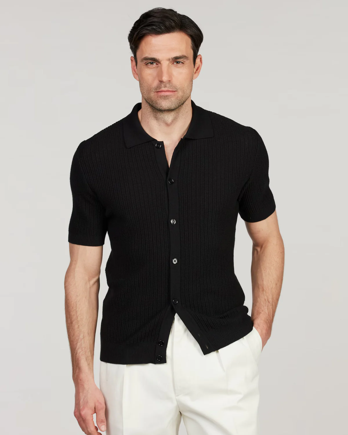 Polo Shirt Knitted Texture Merino Wool - Image 3