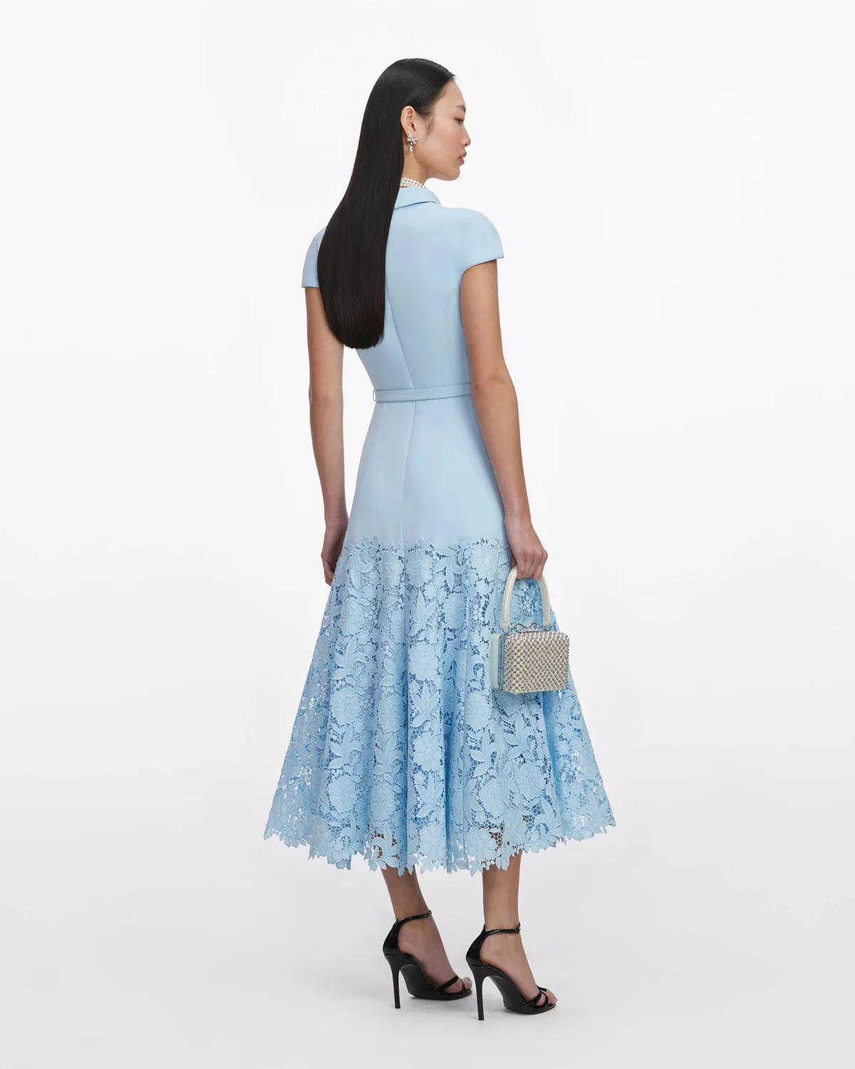 Blue Crepe Lace Midi Dress - Image 2
