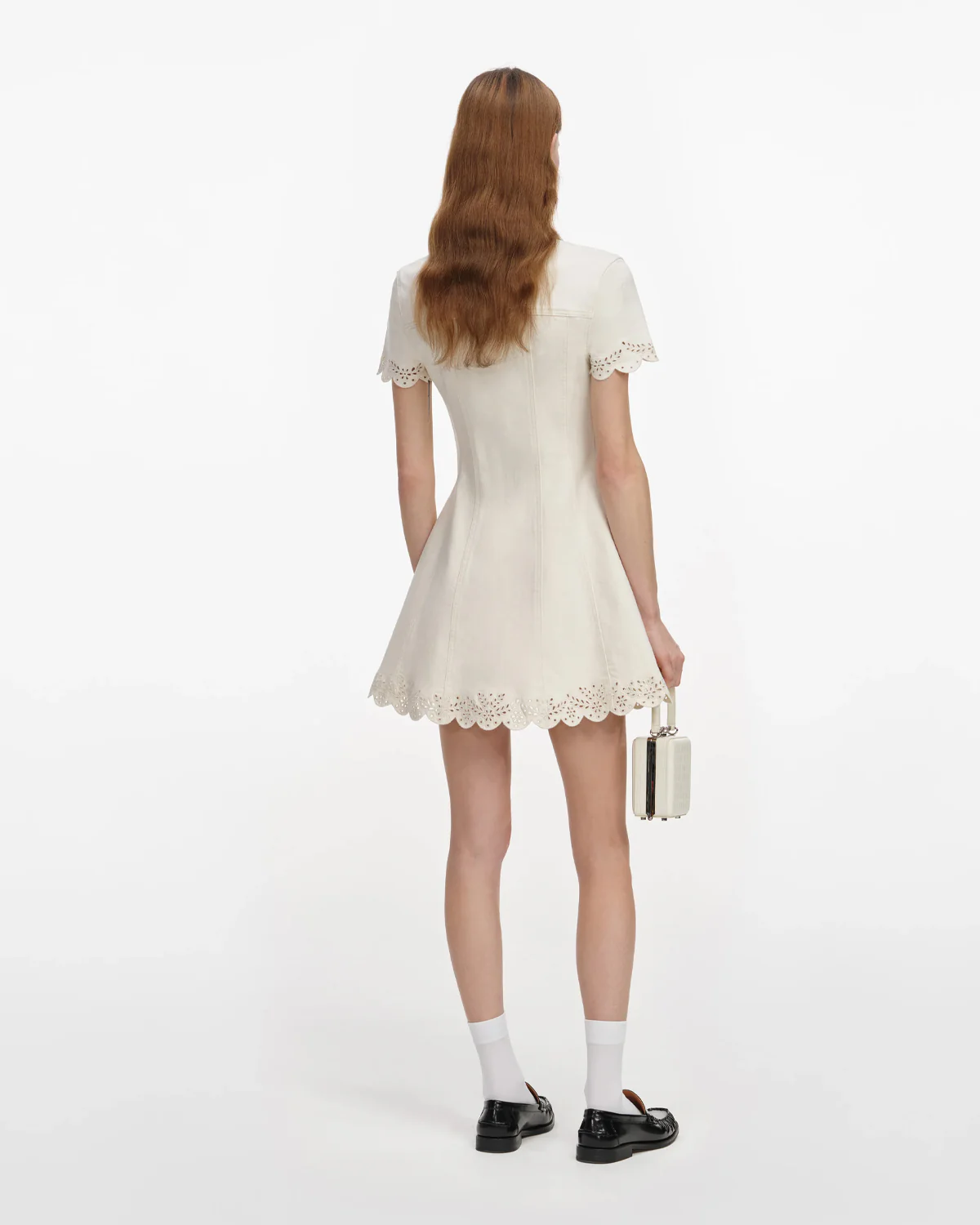 Cream Broderie Denim Mini Dress - Image 2