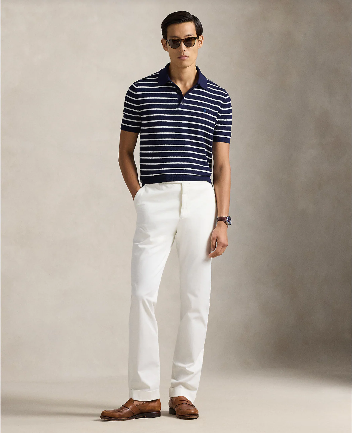 STRIPED COTTON-LINEN POLO SWEATER - Image 2