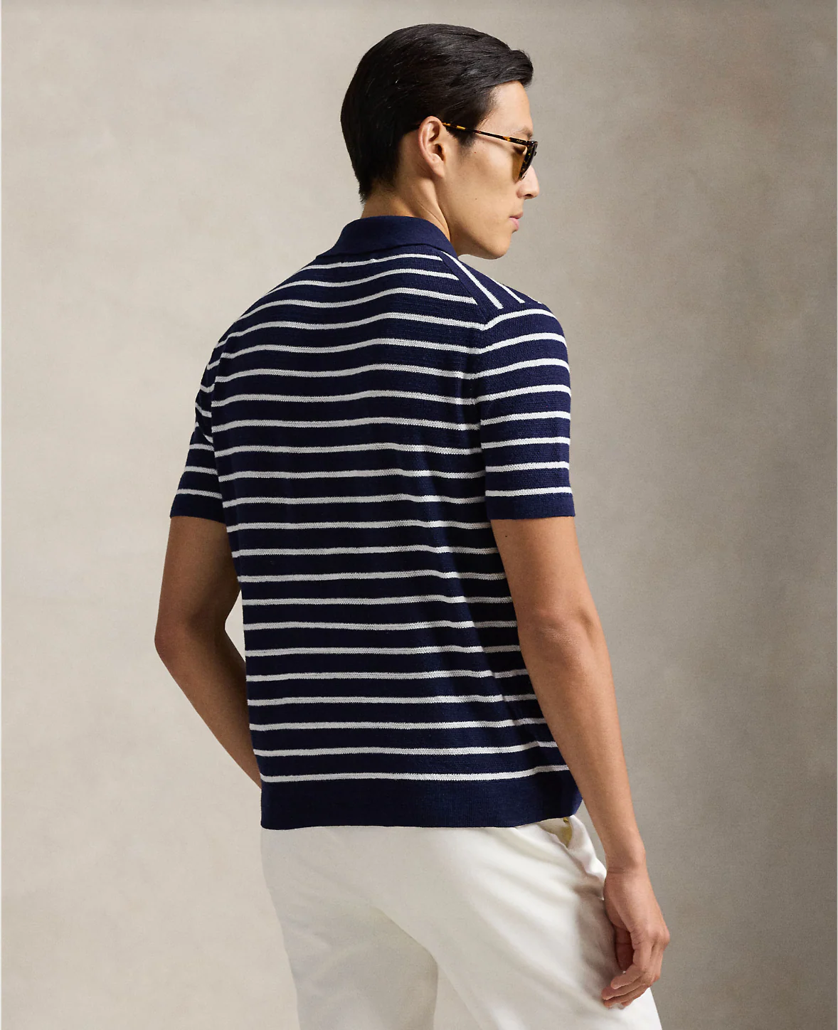 STRIPED COTTON-LINEN POLO SWEATER - Image 3