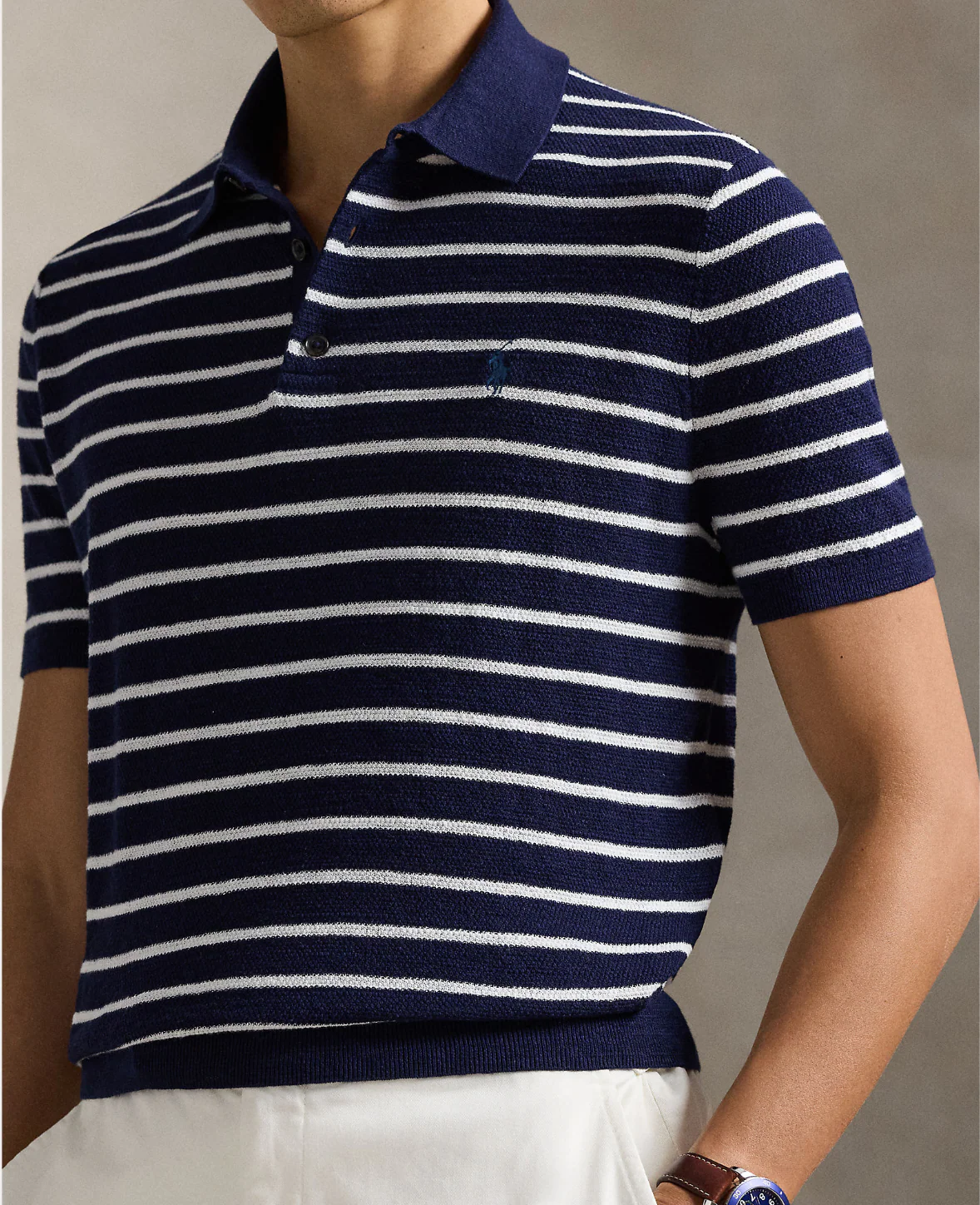 STRIPED COTTON-LINEN POLO SWEATER - Image 4