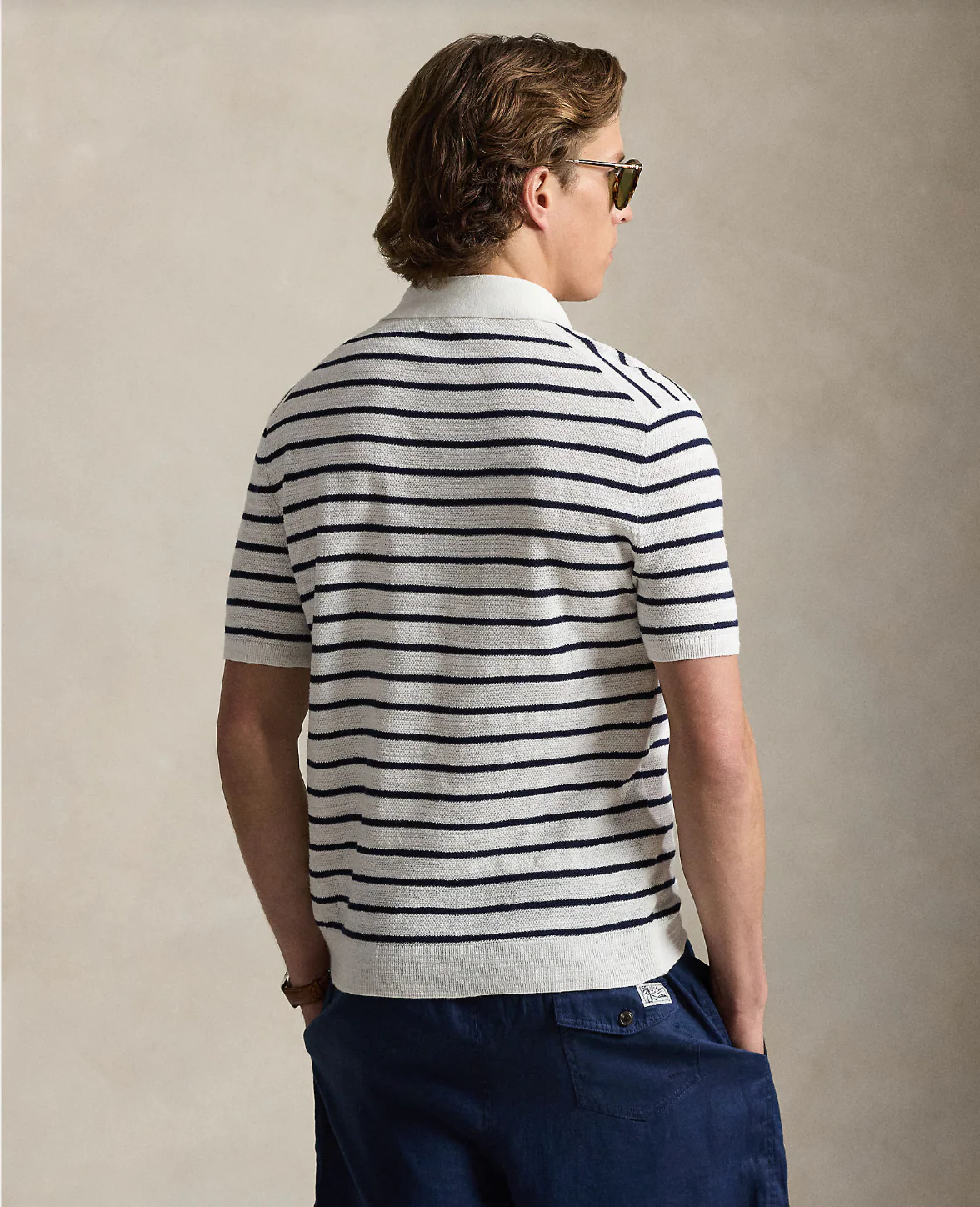 STRIPED COTTON-LINEN POLO SWEATER - Image 3
