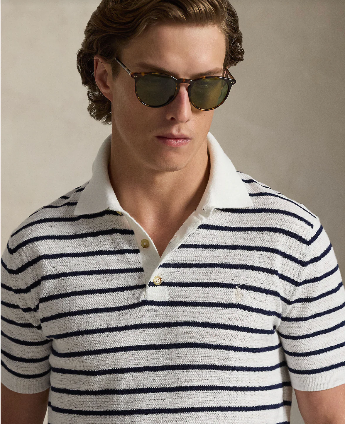 STRIPED COTTON-LINEN POLO SWEATER - Image 4