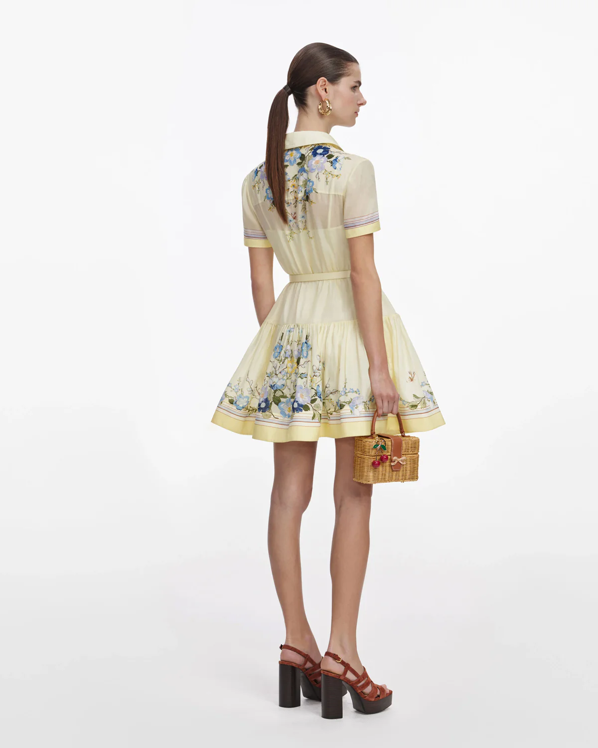 Yellow Floral Organza Mini Dress - Image 2