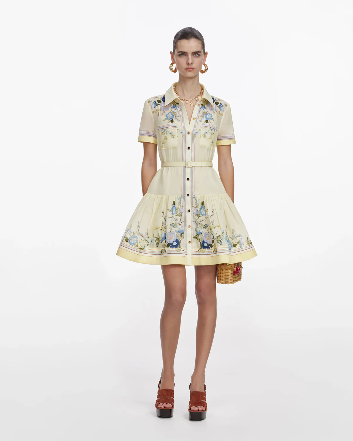 Yellow Floral Organza Mini Dress - Image 3