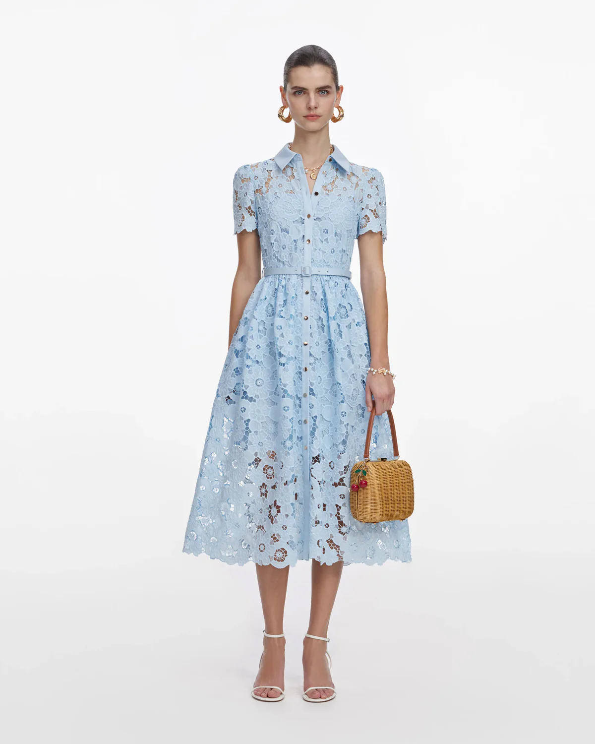 Blue Lace Collared Mini Dress - Image 3