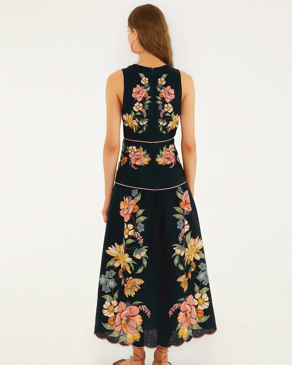 Maira Floral Dark Blue Midi Dress - Image 2