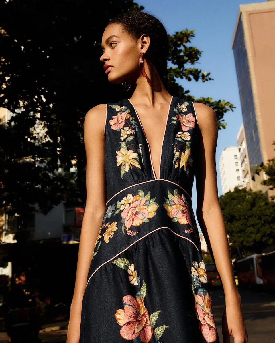 Maira Floral Dark Blue Midi Dress - Image 4