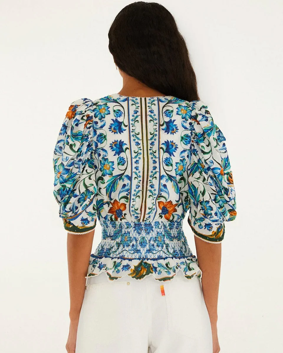 Flora Tile Off-White Blouse - Image 3