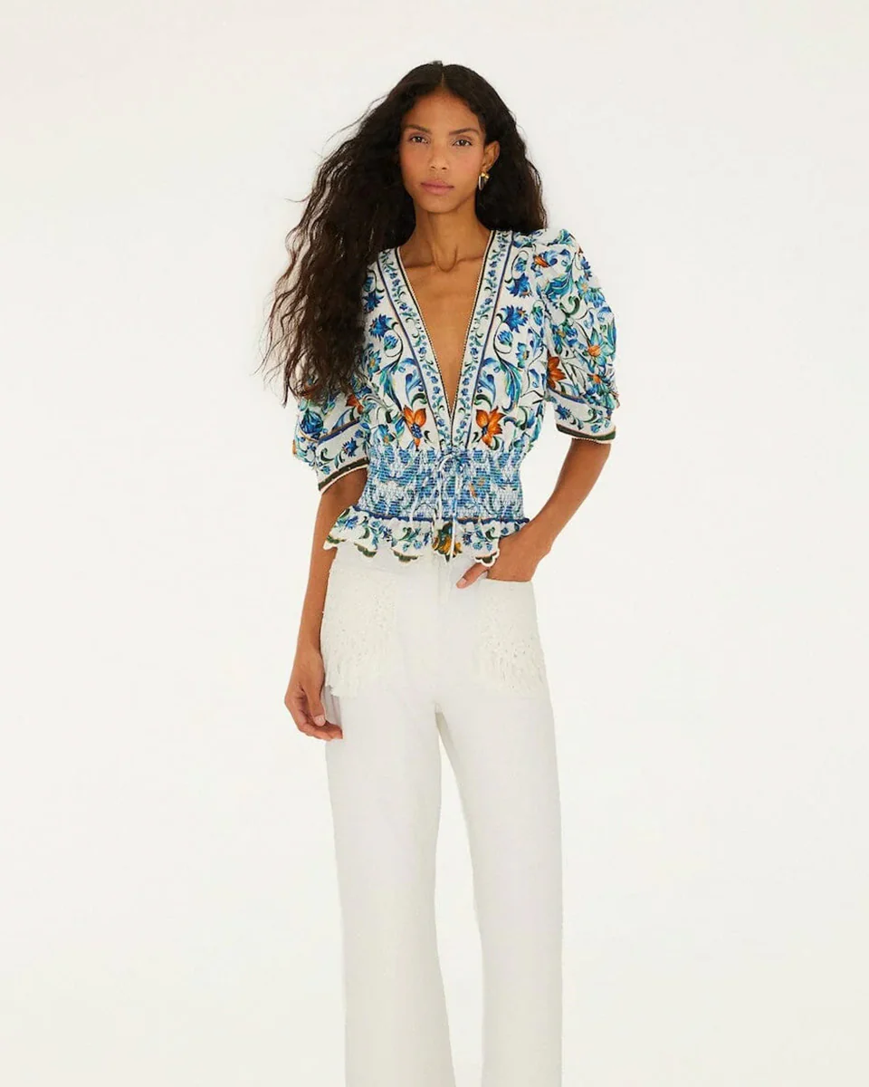 Flora Tile Off-White Blouse - Image 4
