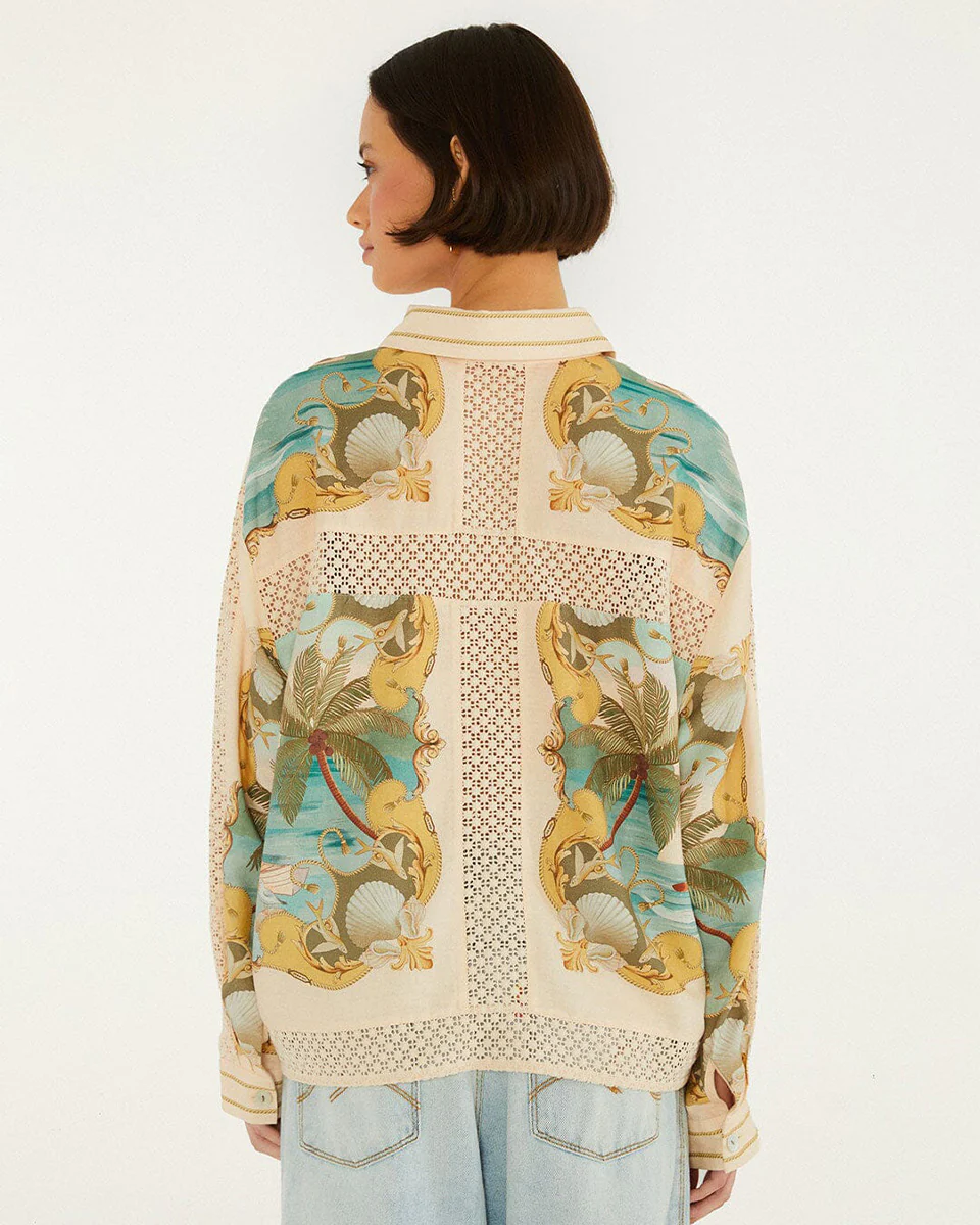 Royal Sea Multicolor Crochet Detail Shirt - Image 2
