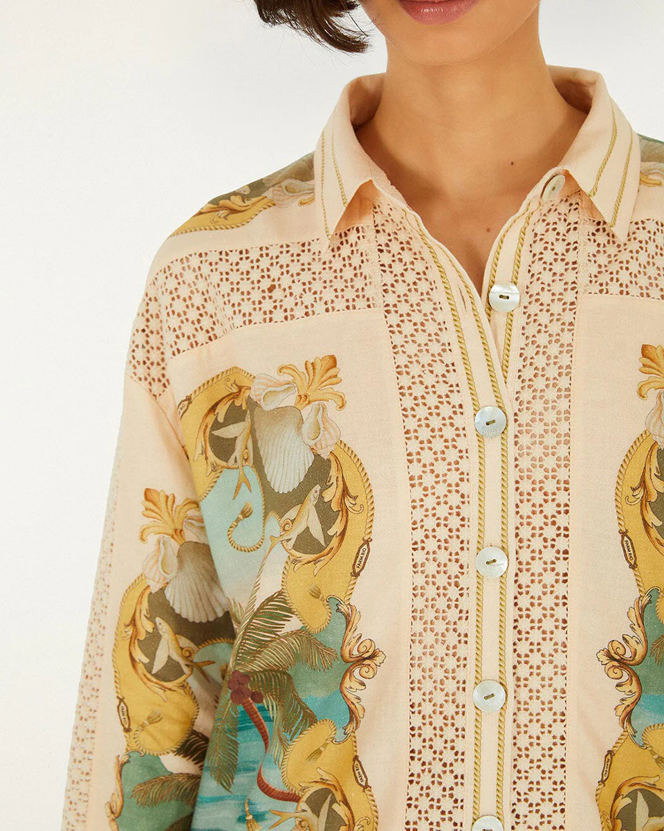 Royal Sea Multicolor Crochet Detail Shirt - Image 3