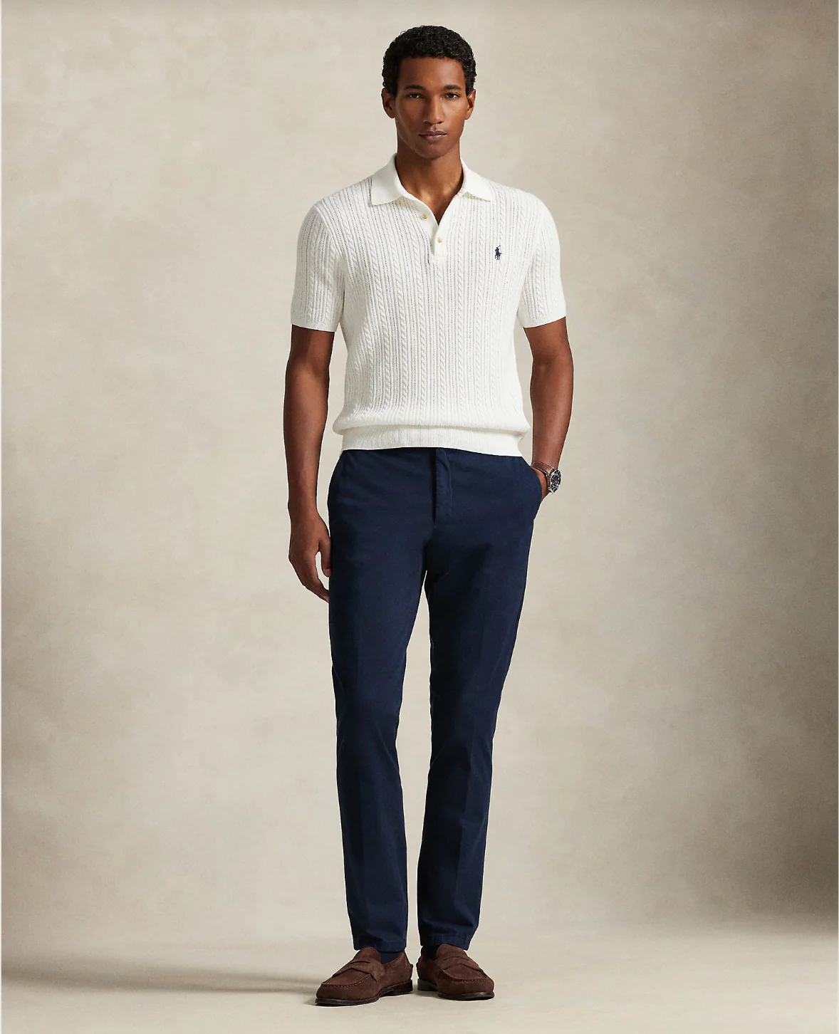 CABLE-KNIT COTTON POLO SWEATER - Image 2
