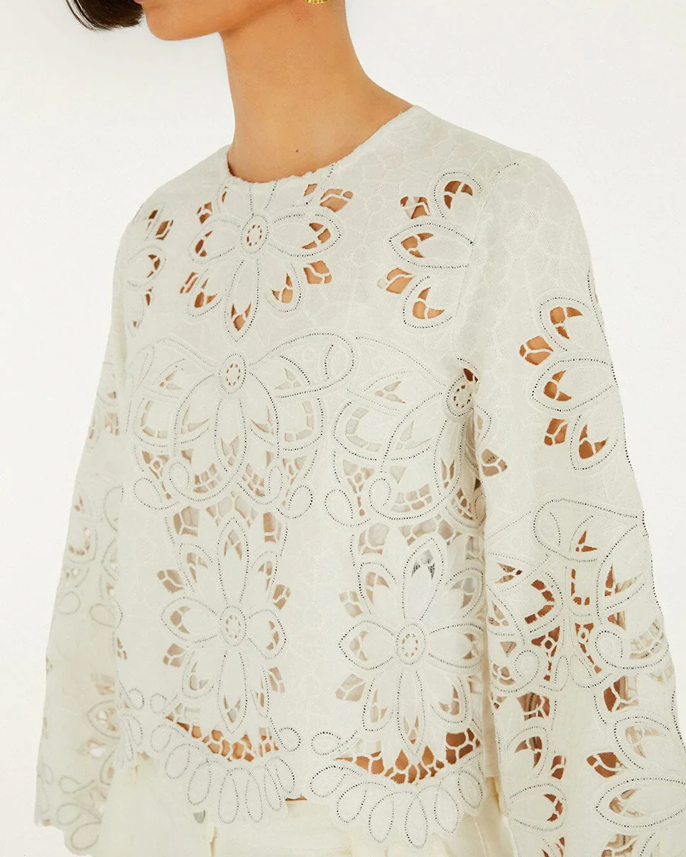 Off-White Flowers Richilieur Sleeve Blouse - Image 3