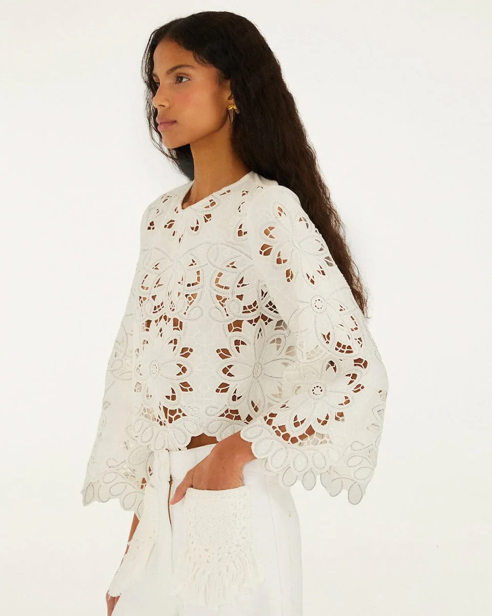 Off-White Flowers Richilieur Sleeve Blouse - Image 4