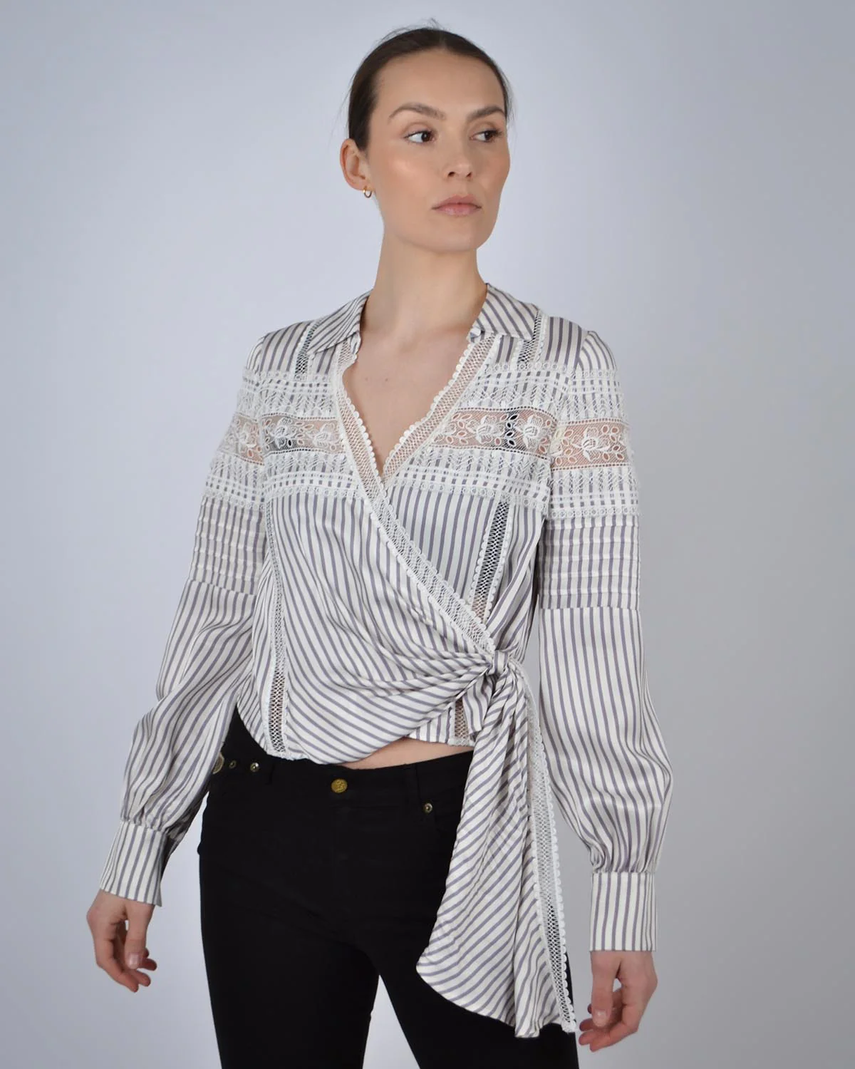 Blue Striped Wrap Top - Image 3