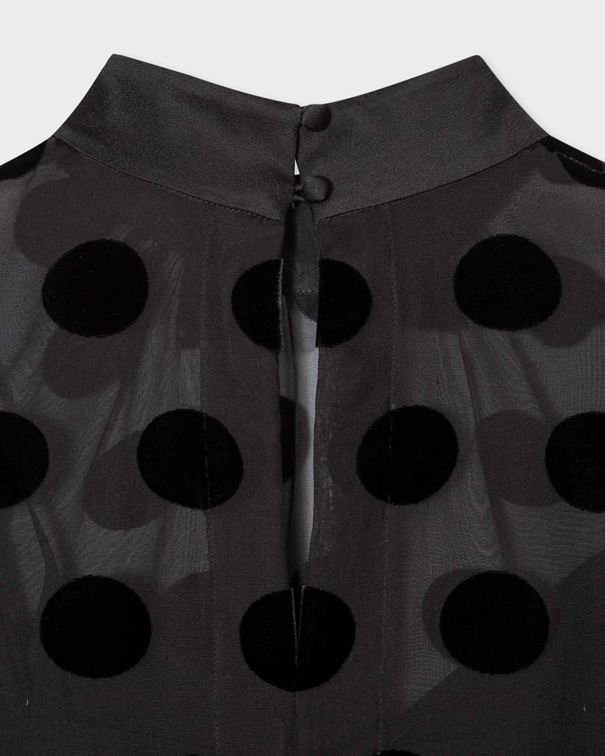 Women's Black Silk-Blend Sheer Top With Polka Dots - Image 3