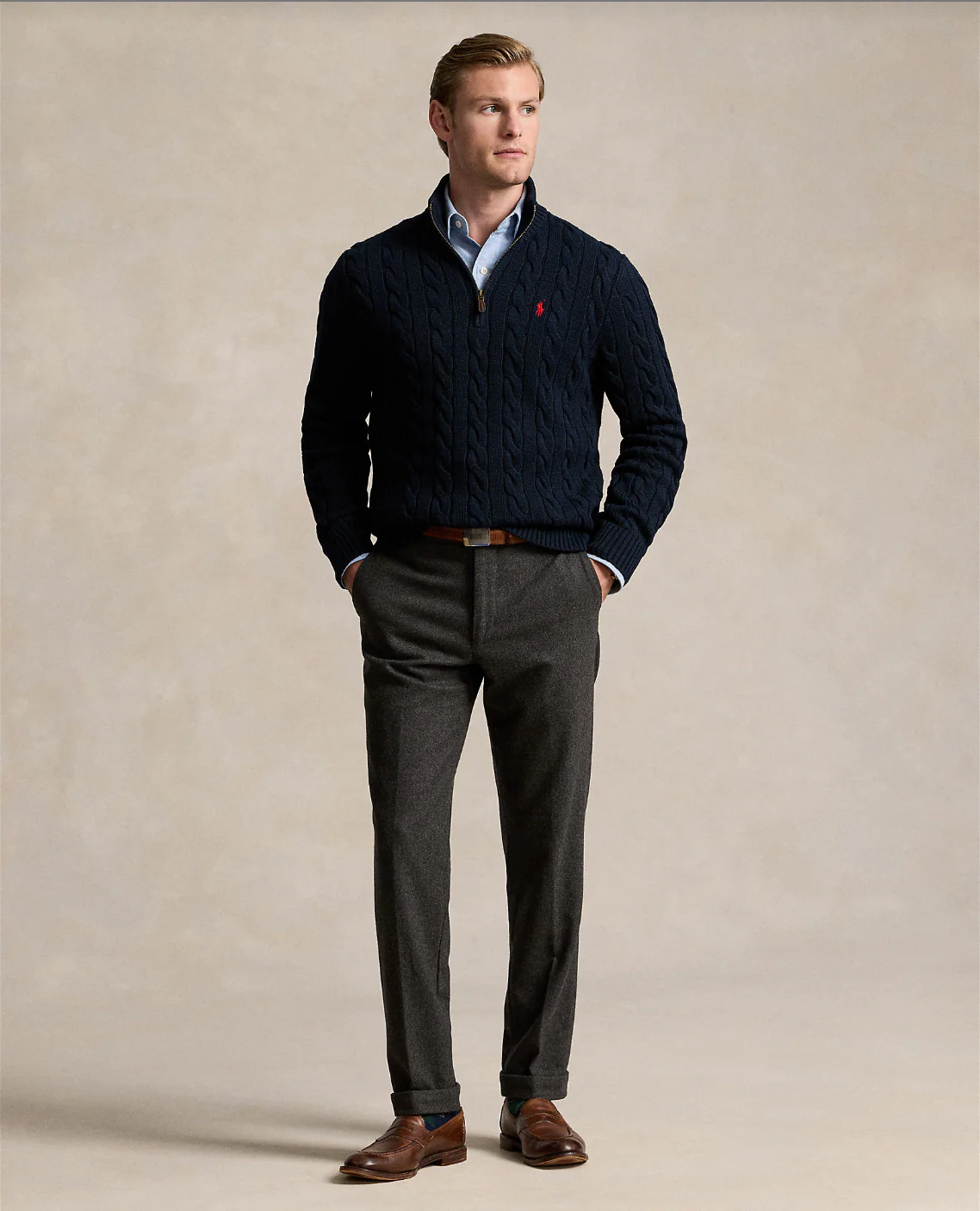 CABLE-KNIT COTTON QUARTER-ZIP SWEATER - Image 2