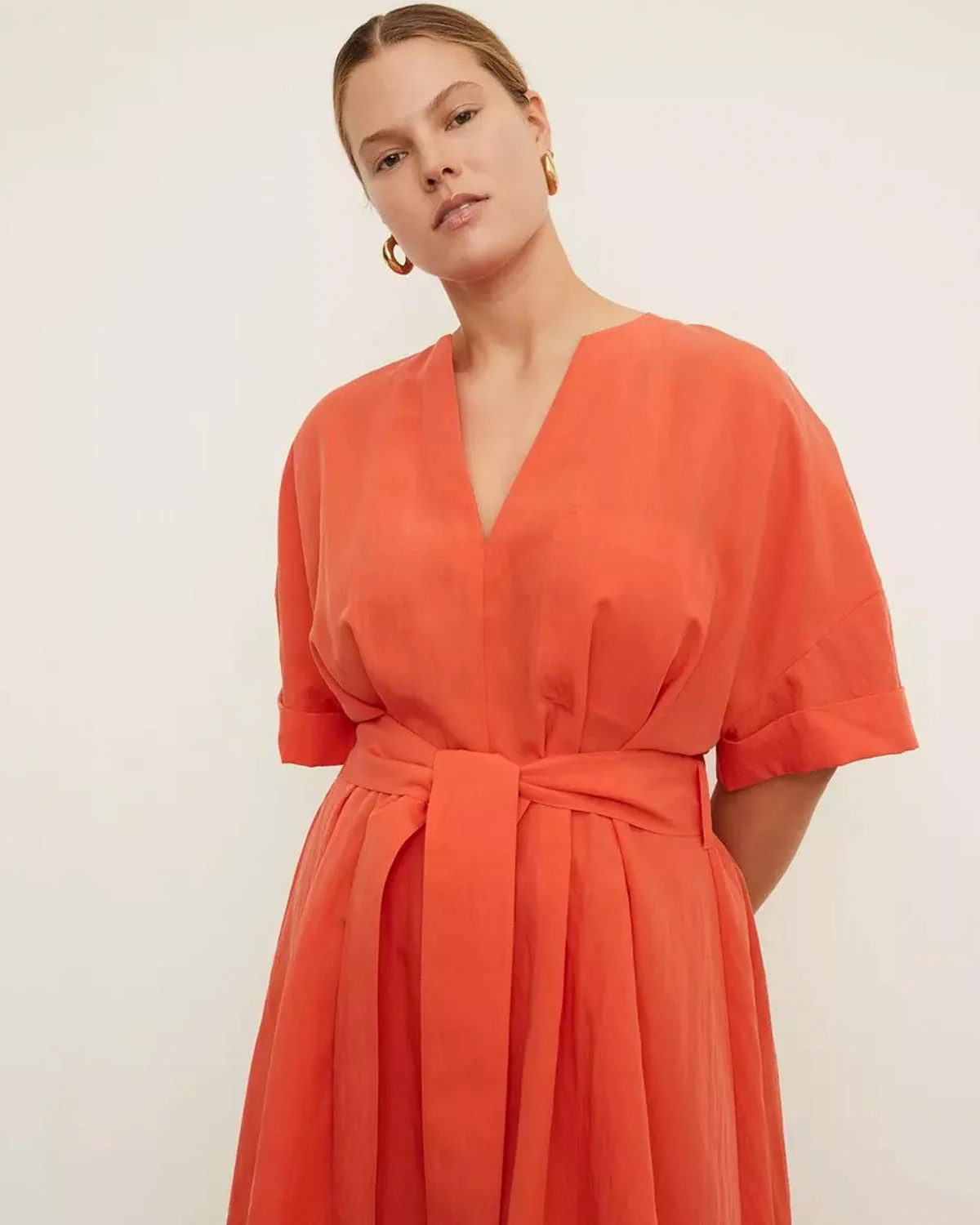 Cuffed Short Sleeve V-Neck Dress - Image 2