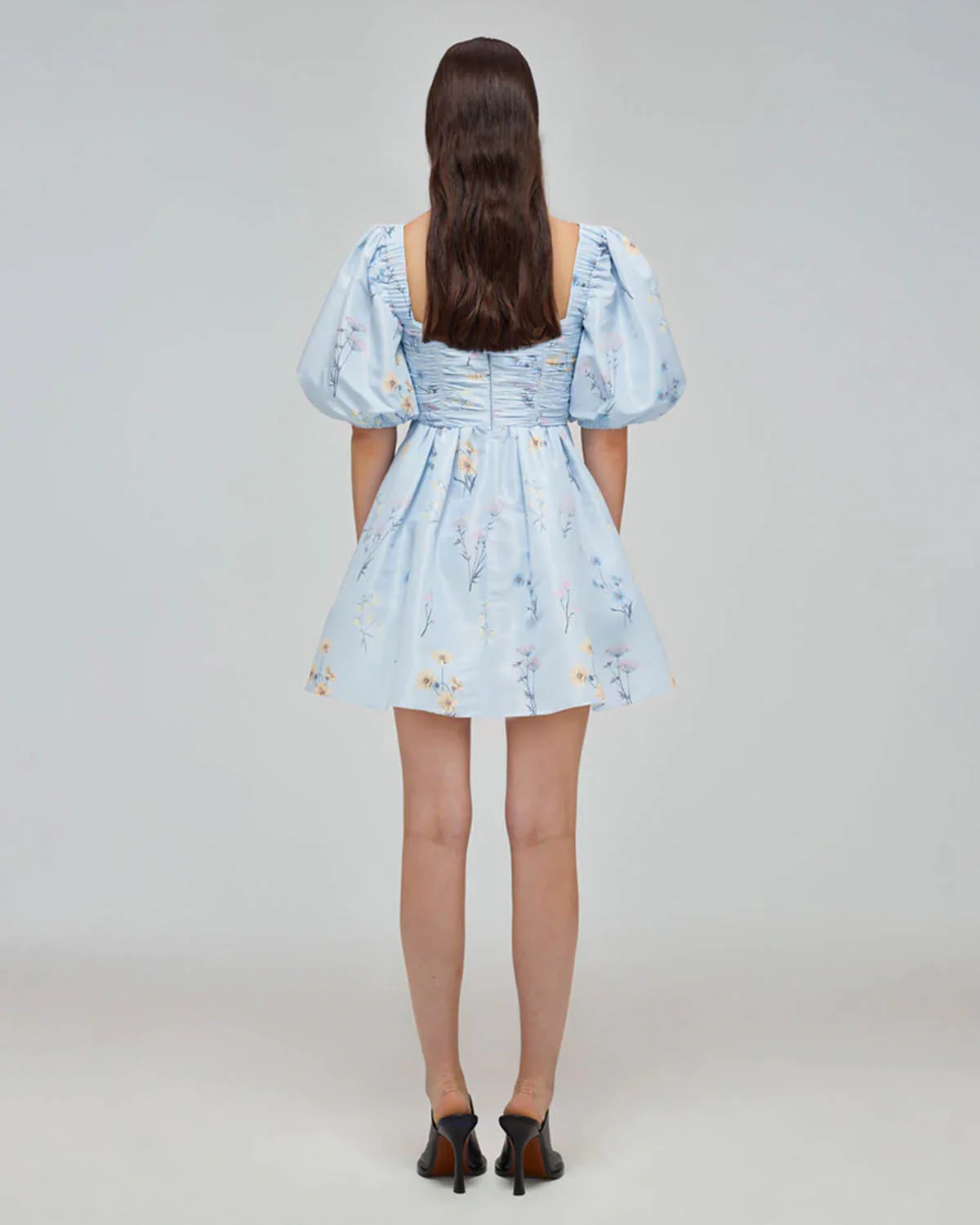 Blue Floral Watercolor Taffeta Mini Dress - Image 2