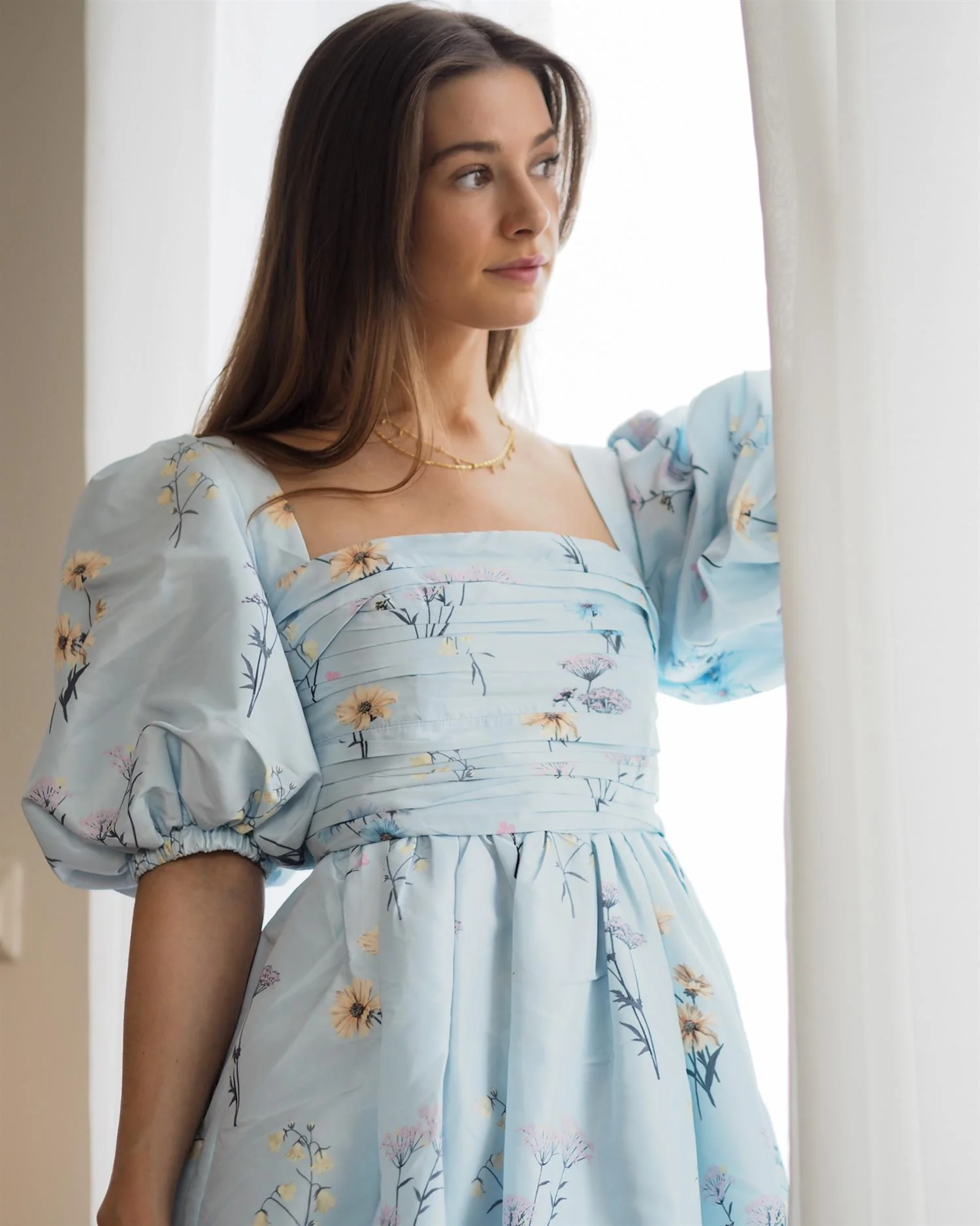 Blue Floral Watercolor Taffeta Mini Dress - Image 4