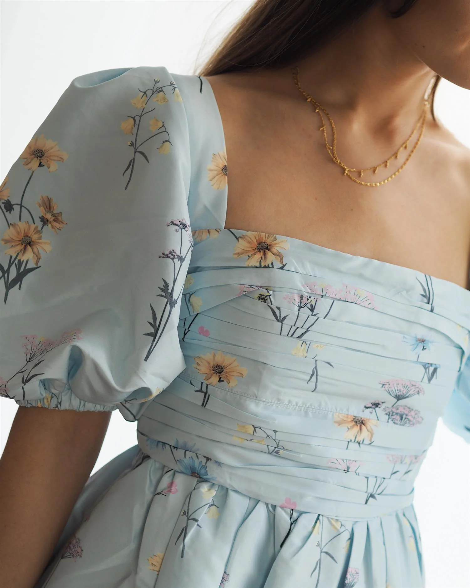 Blue Floral Watercolor Taffeta Mini Dress - Image 6