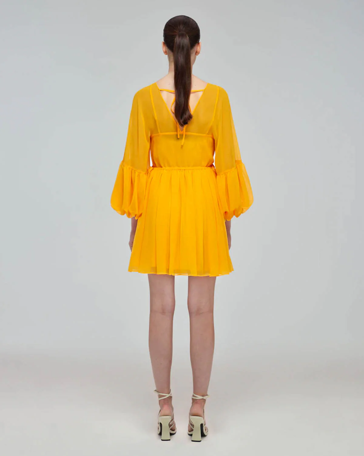 Canary Yellow Macrame Lace Georgette Mini Dress - Image 2
