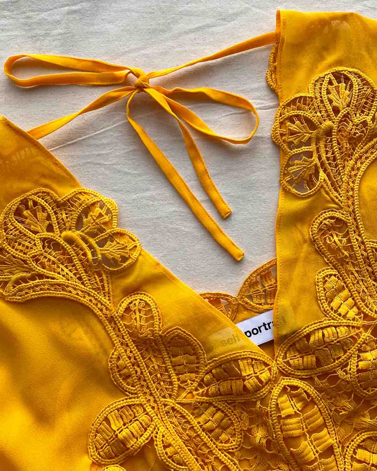 Canary Yellow Macrame Lace Georgette Mini Dress - Image 3