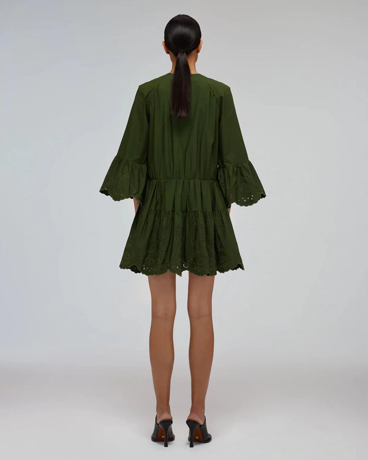 Khaki Broderie Organic Cotton Mini Dress - Image 2