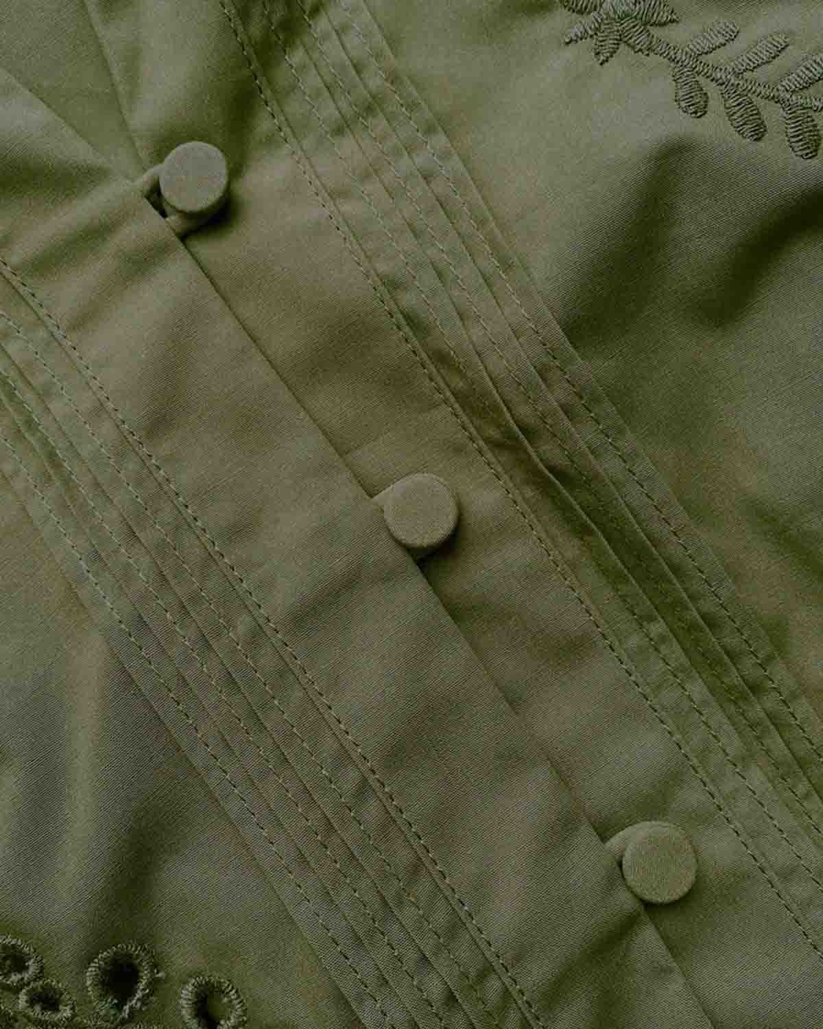 Khaki Broderie Organic Cotton Mini Dress - Image 3