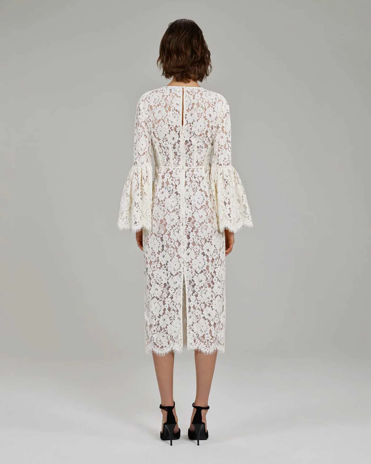 Ivory Cotton Lace Midi Dress - Image 3