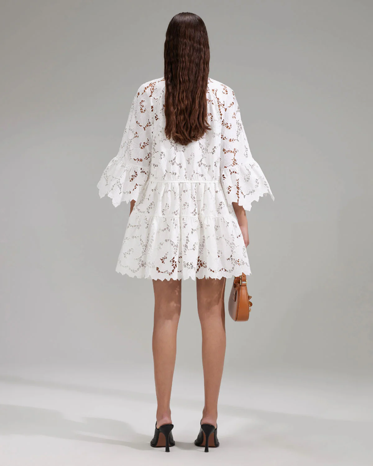White Cotton Lace Wide Sleeve Mini Dress - Image 3